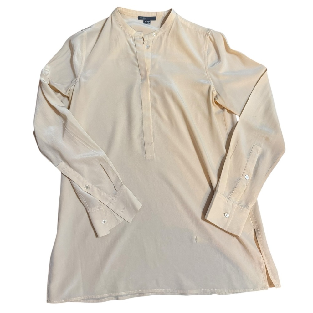 Vince Cream Long Sleeve Blouse Soft Silky Sz 6 Classy Workwear Normcore - Picture 4 of 8